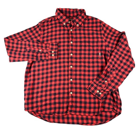 Eddie Bauer Mens XL Red Black Check Flannel Long Sleeve Button Down Casual Shirt - Picture 1 of 10